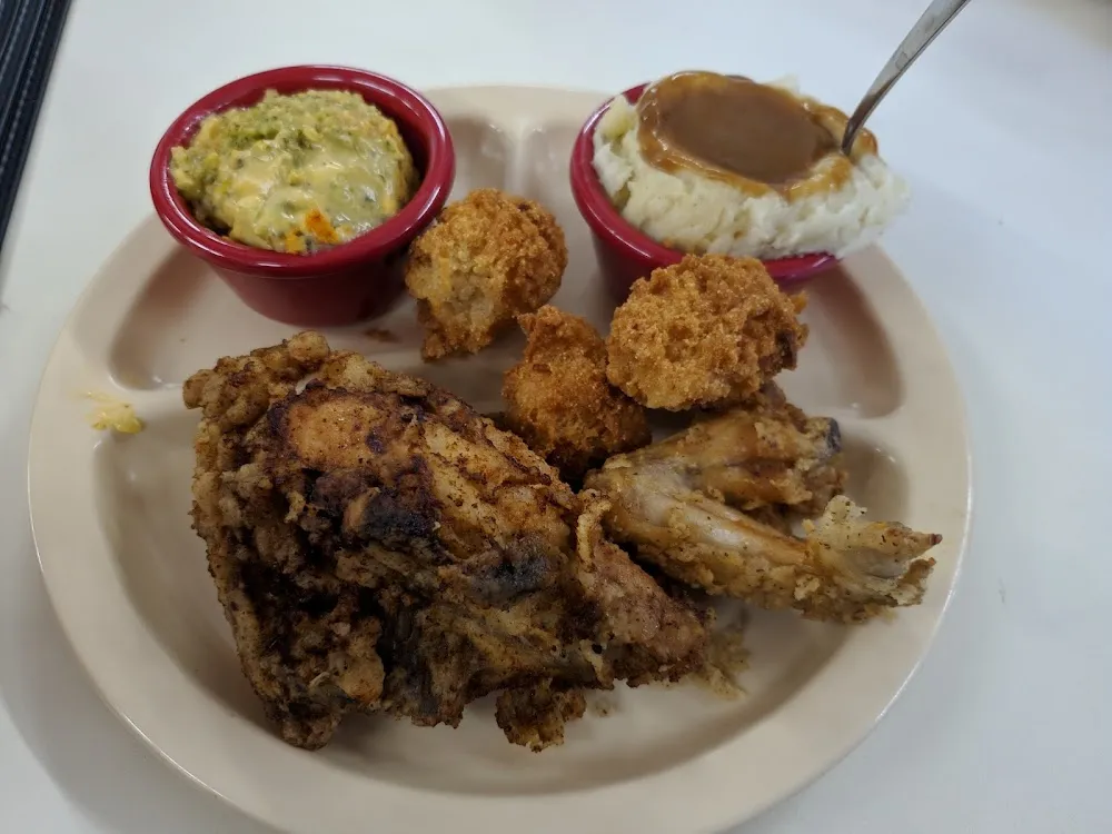 Thursday - Pan Fried Chicken with 2 Sides and Hush Puppies or Rolls